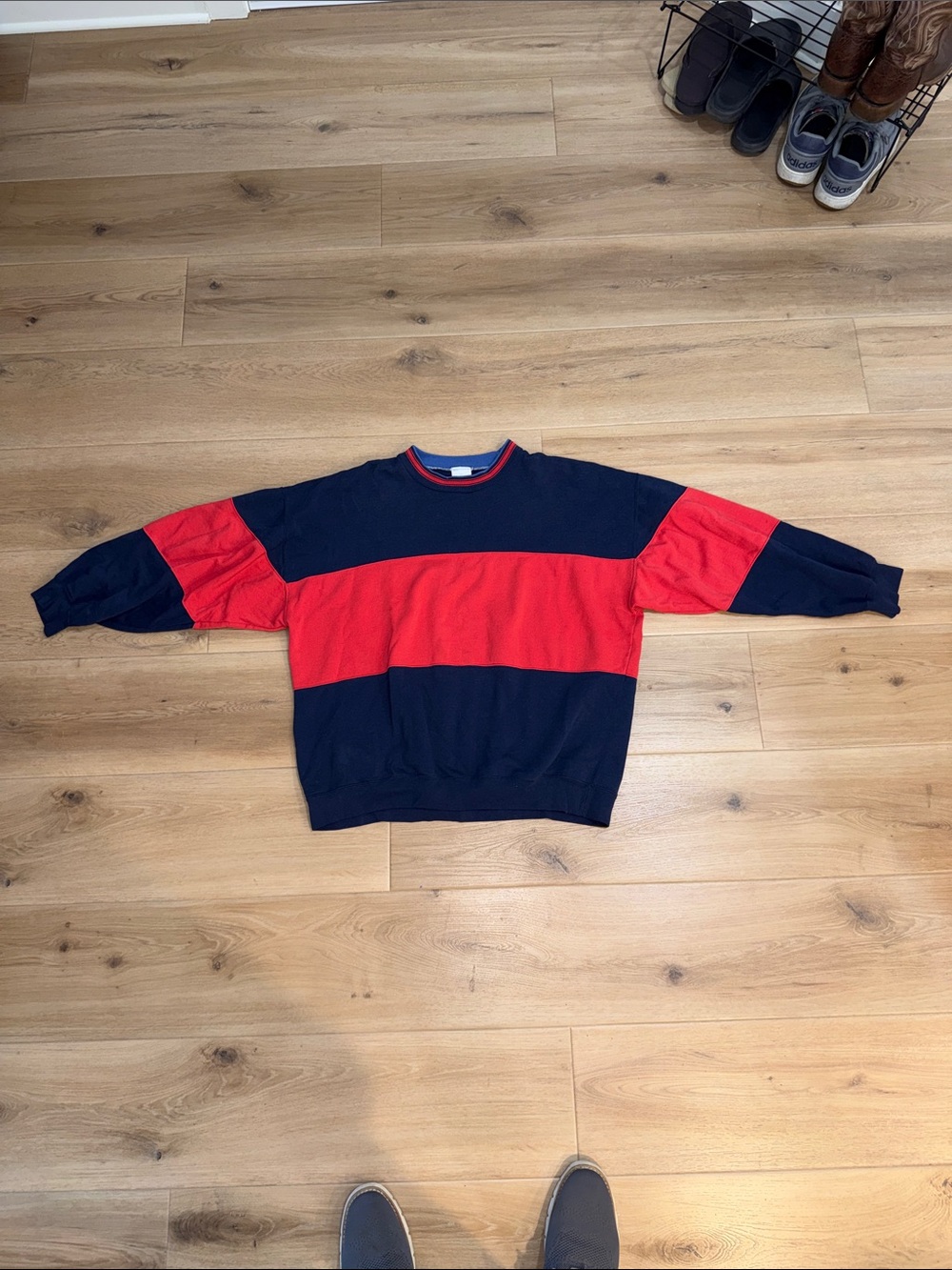 Men's Navy and Red Colorblock Crewneck Sweater